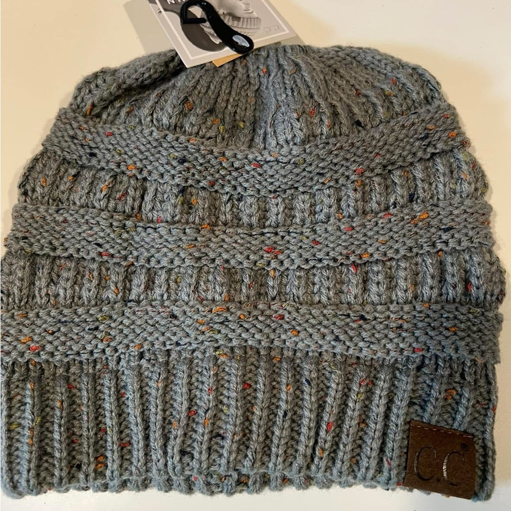 CC Gray Knit ponytail Beanie